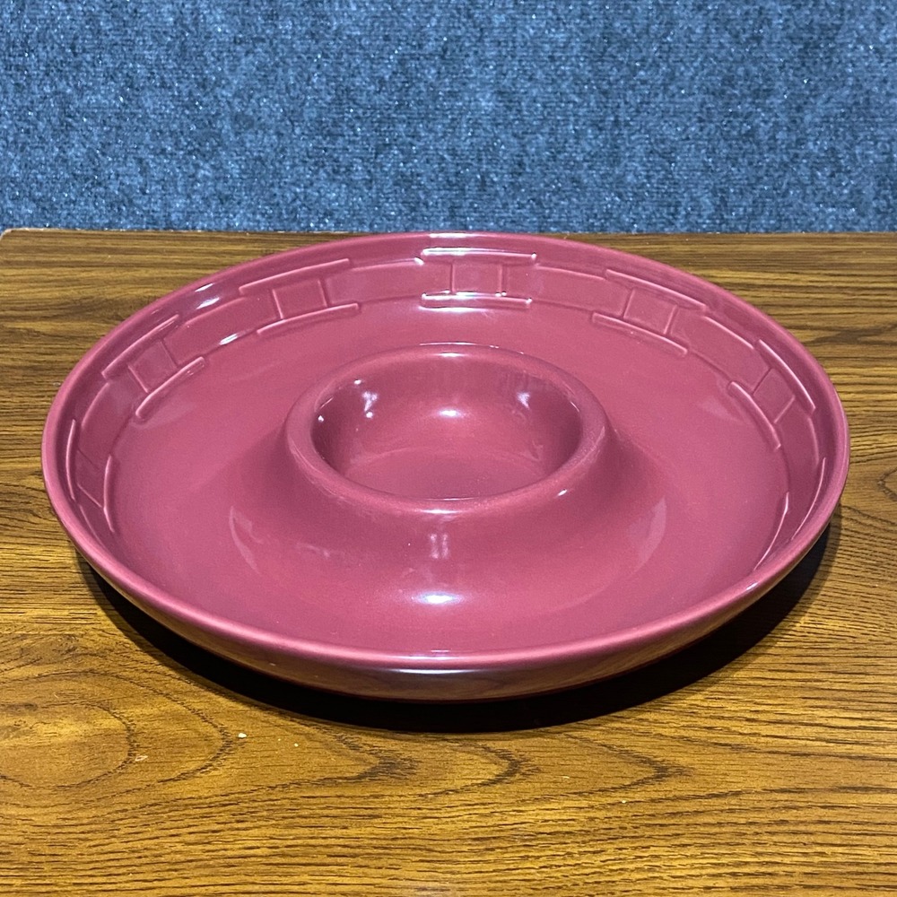 Longaberger Pottery Woven Traditions Basket Weave Chip and Dip Bowl Paprika 12"